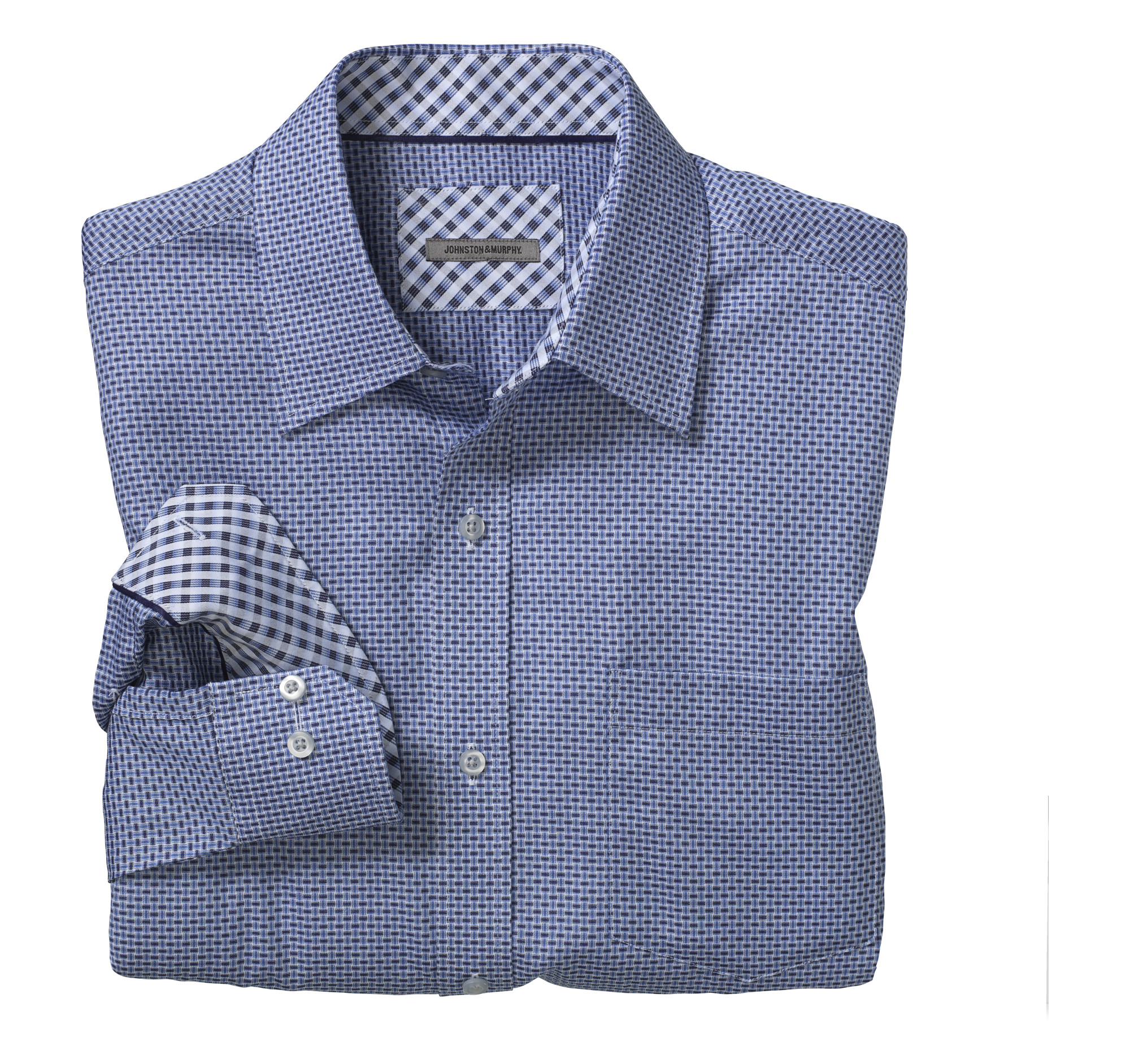 Tailored Fit Basketweave Neat Convertible Shirt Johnston & Murphy