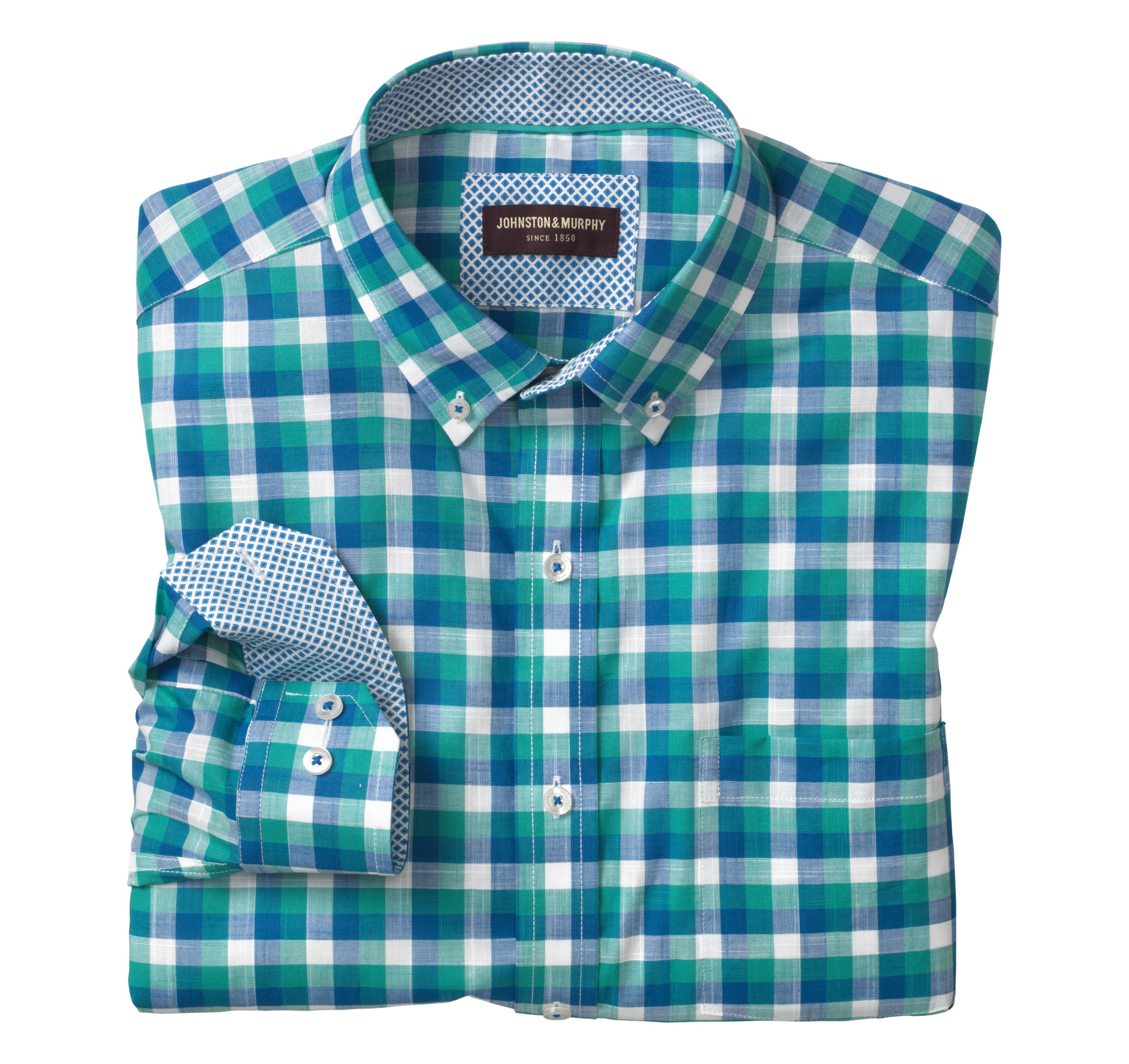 Square Check Button-Down Collar Slub Shirt | Johnston & Murphy