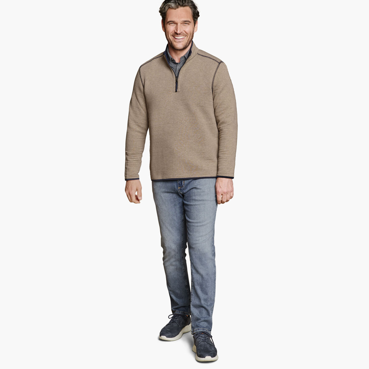 Reversible Channel-Quilted Quarter-Zip image number null