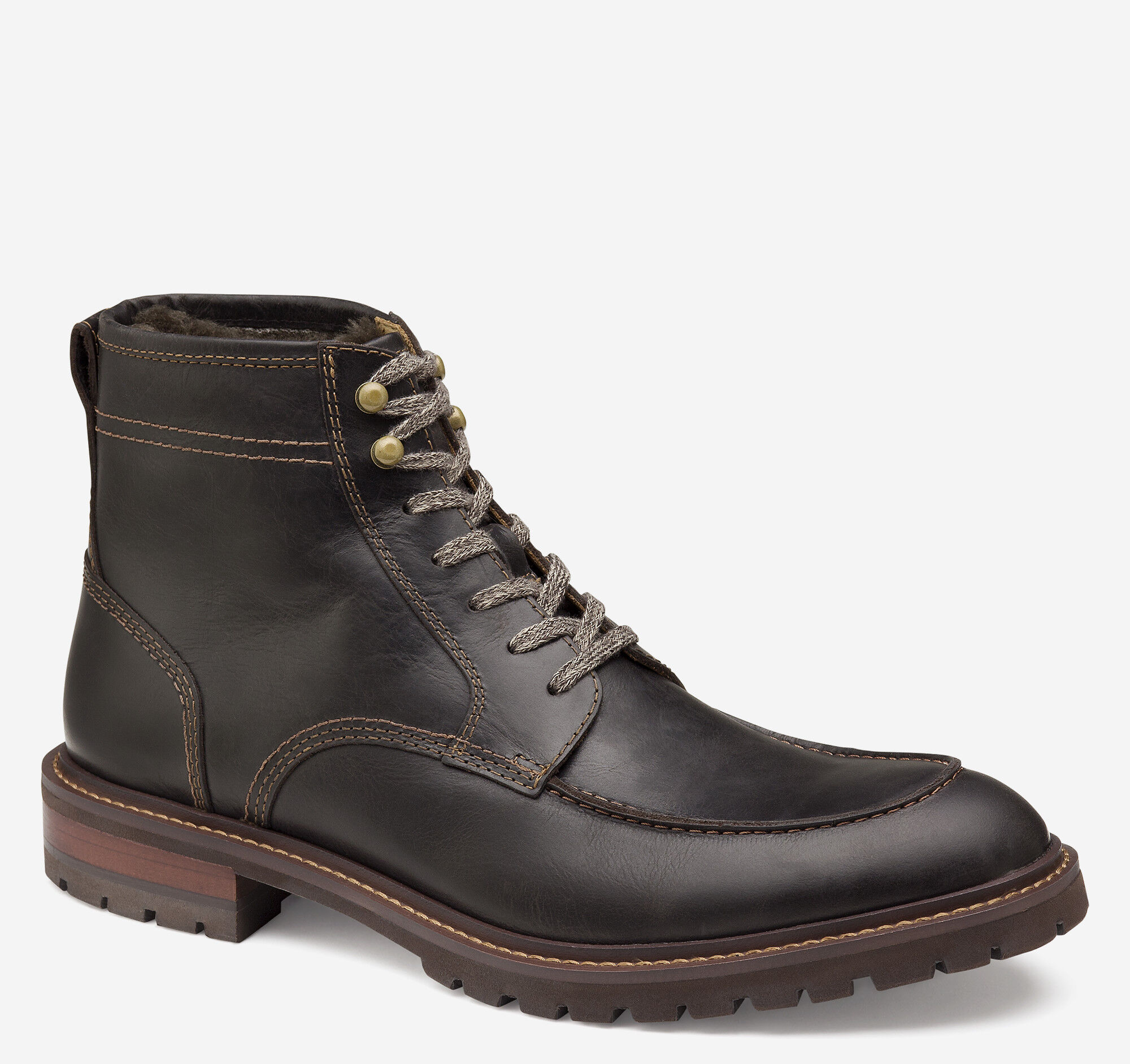 Johnston \u0026 Murphy Men's Barrett Moc Toe Shearling Boot - Dark Brown Full Grain - Size 9 - M