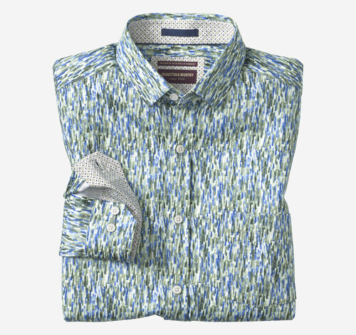 Logan Printed Long-Sleeve Shirt - Green/Blue Brush Stroke