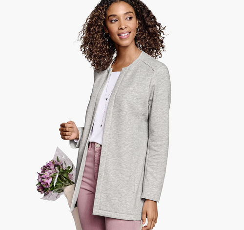 Open-Front Knit Cardigan - Gray Heather