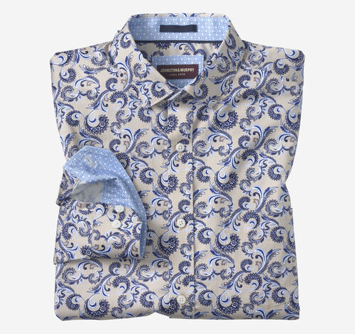 Logan Printed Long-Sleeve Shirt - Tan Checkered Paisley