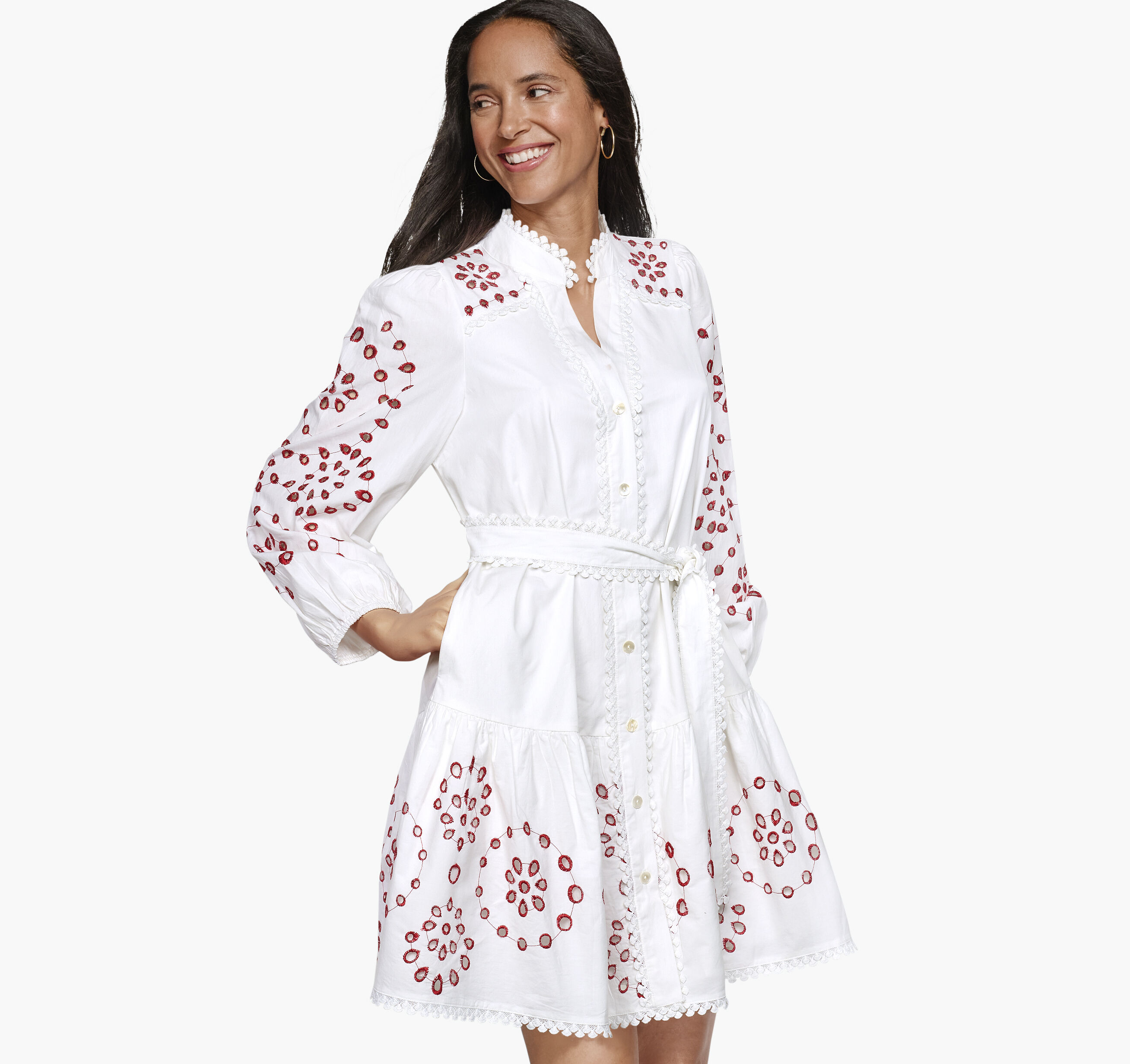 Game Day Button-Front Eyelet Dress