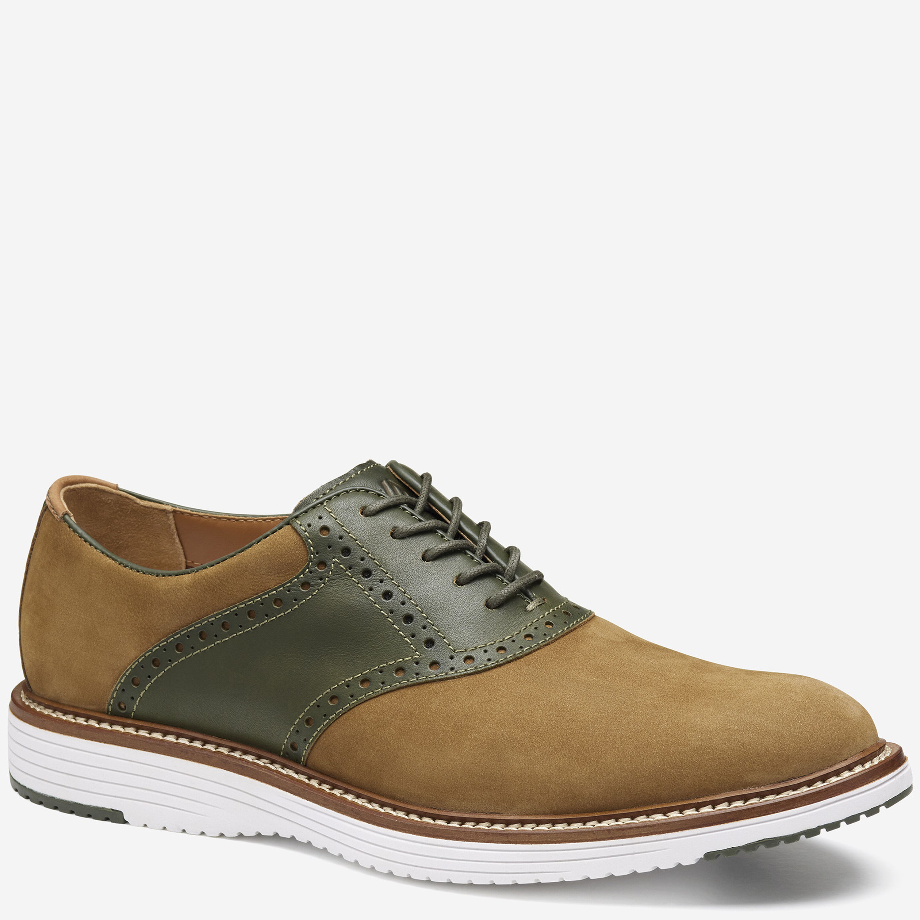 NEW JOHNSTON & MURPHY men\'s upton saddle shoe in taupe nubuck/black full grain Men main image 3