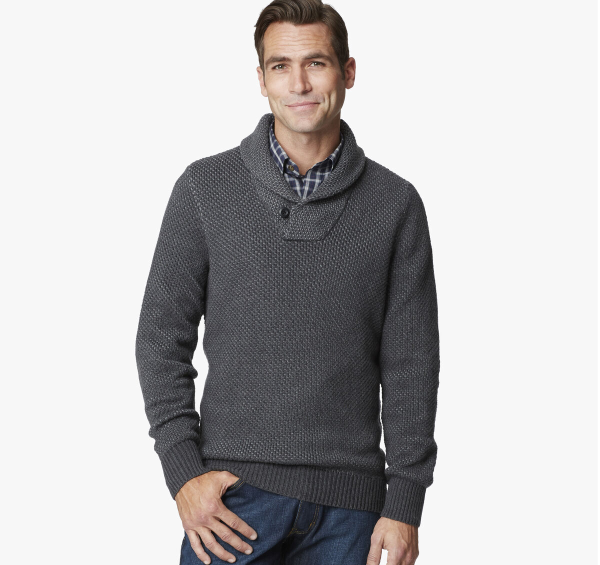 Shawl Collar Birdseye Sweater image number null