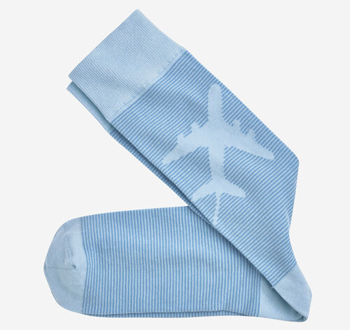 Striped Socks - Light Blue Airplane