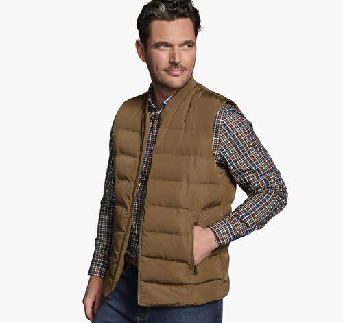 Channel Quilt Vest with Knit Collar - Camel