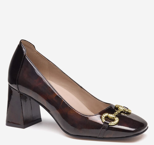 Whitney Bit Pump - Dark Brown Brushed Italian Patent Leather