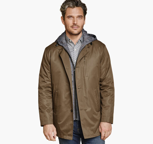 Upton Water-Resistant Raincoat with Removable Liner - Whiskey/Gray Plaid