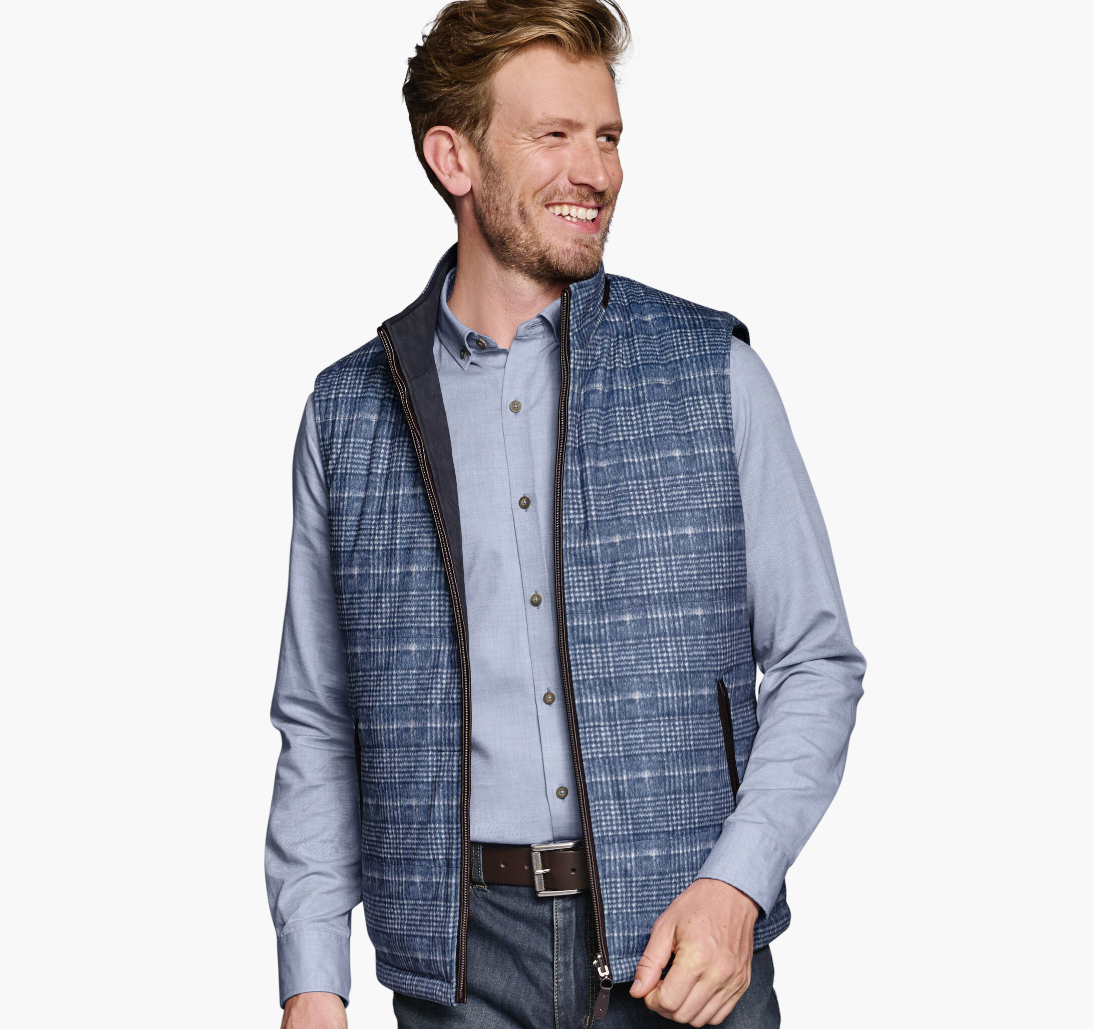 Men's Upton Reversible Vest in Blue Plaid/Navy | Johnston & Murphy