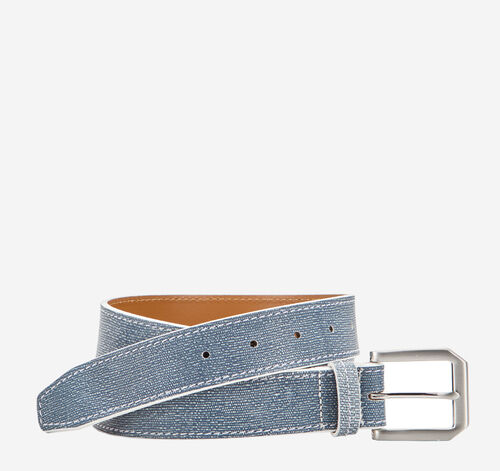 White-Edged Textured Leather Belt - Denim