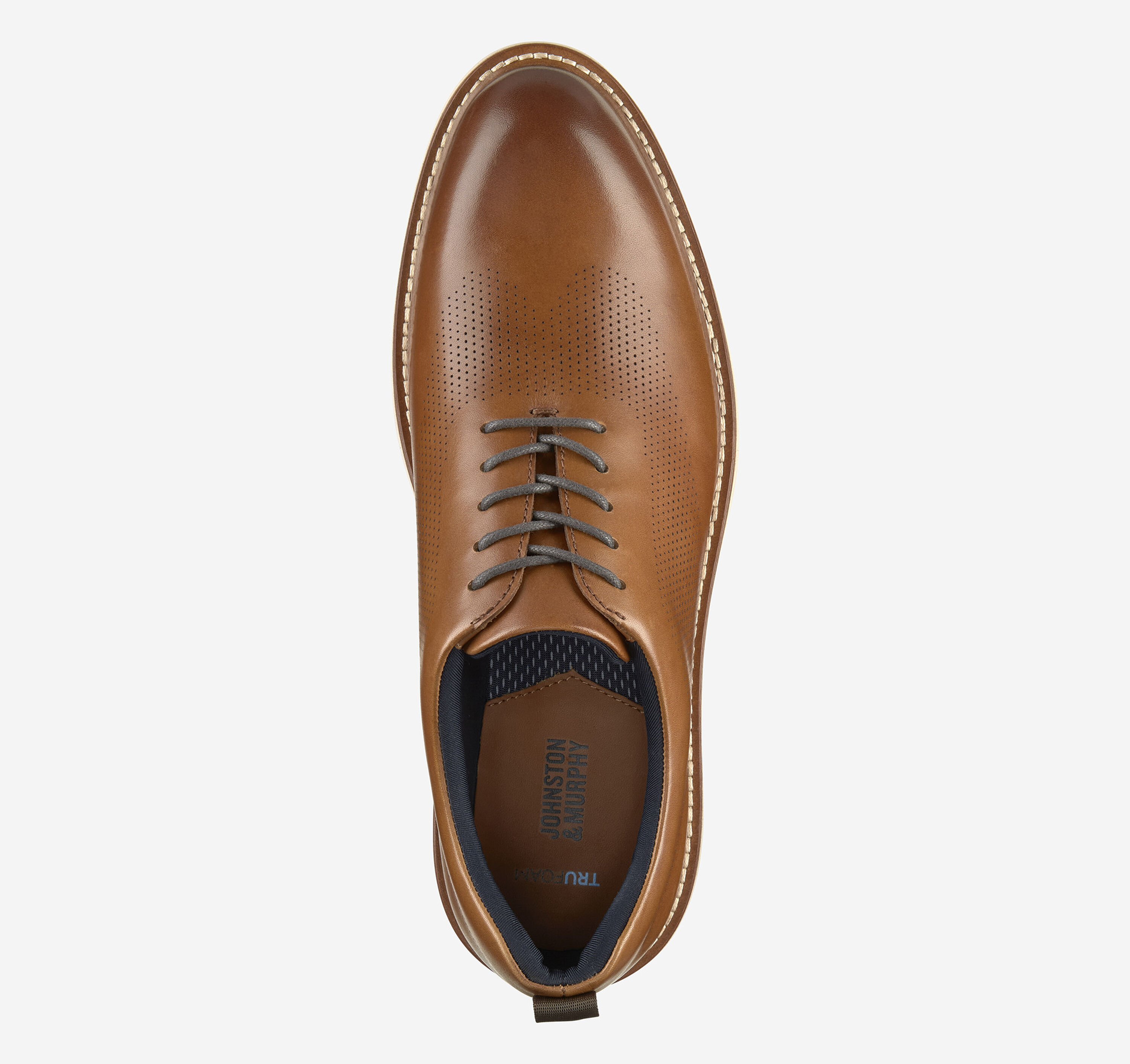 Johnston & Murphy Men's Upton One-Piece Perfed Plain Toe - Tan Full Grain Leather - Size 8.5 - M