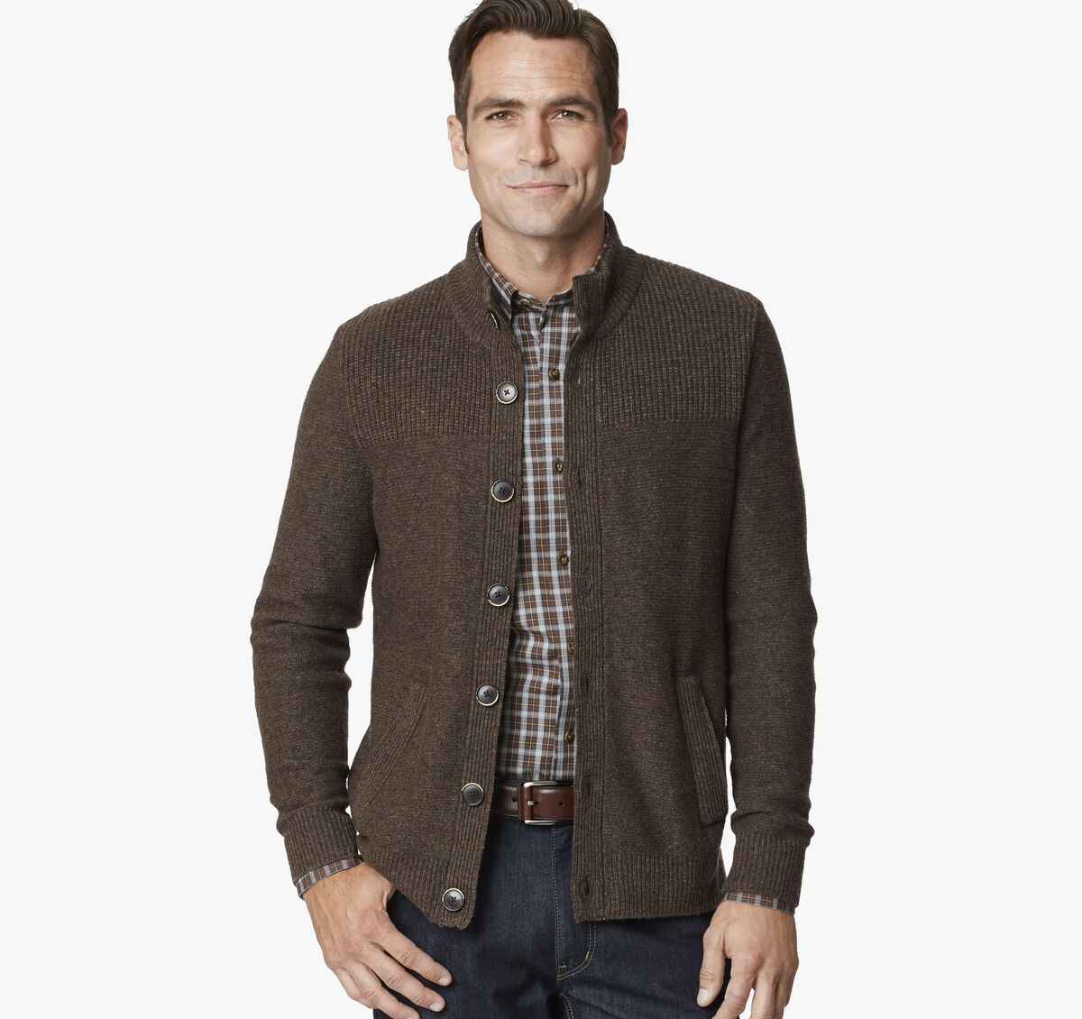 Mix Stitch Full Button Sweater image number null