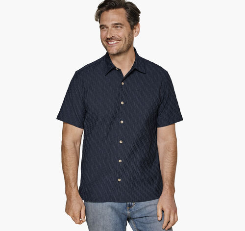 Monterey Textured Short-Sleeve Shirt - Navy Diagonal Bar