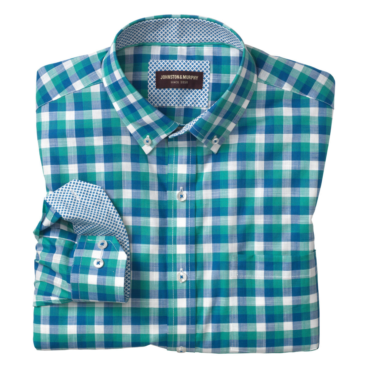 Square Check Button-Down Collar Slub Shirt image number null
