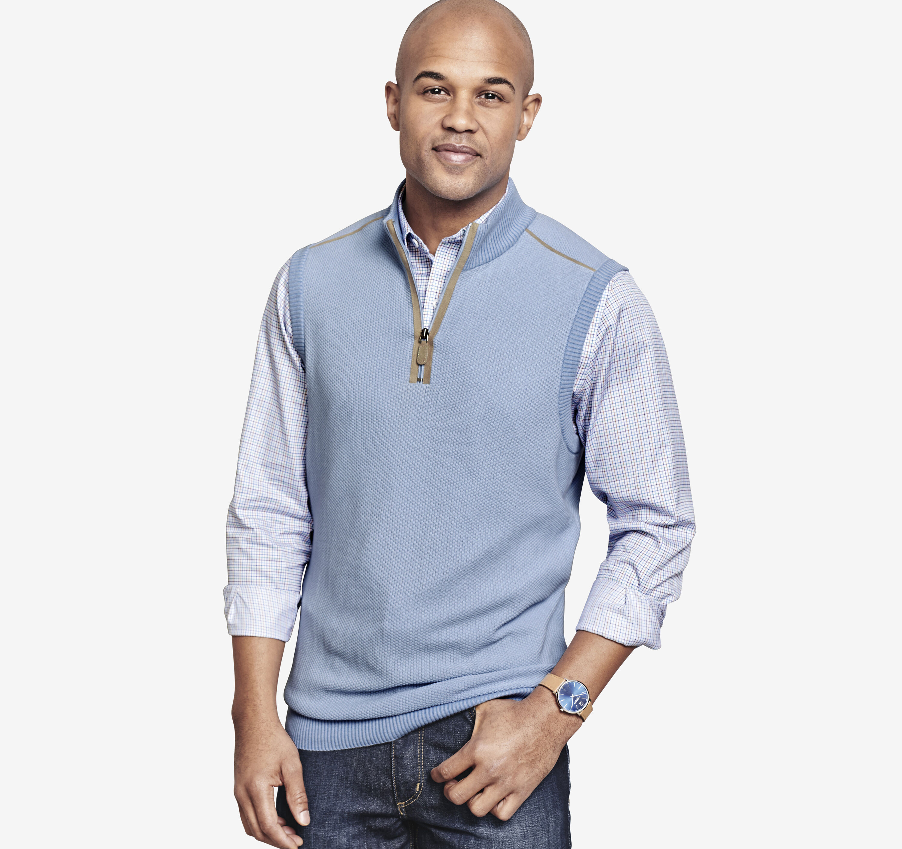 Men's Quarter-Zip Sweater Vest in Light Blue | Johnston & Murphy