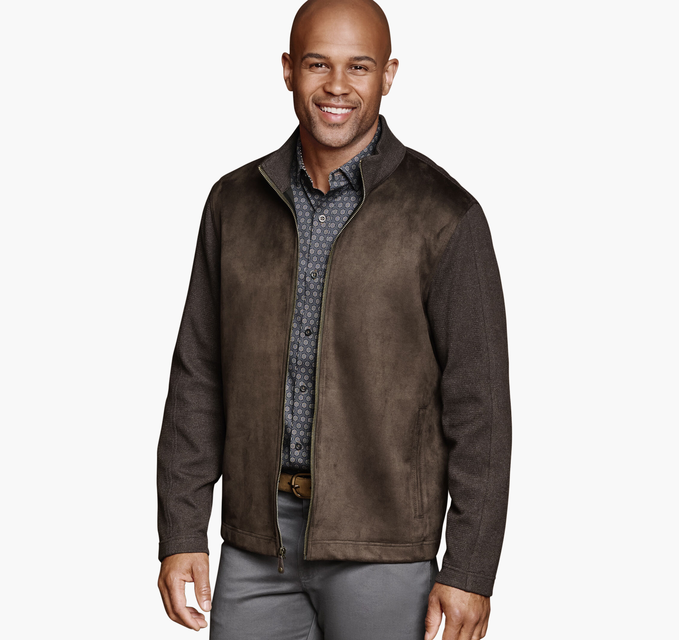 Men's Faux-Suede Full-Zip in Brown | Johnston & Murphy