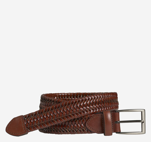 Stretch Leather Braided Belt - Cognac