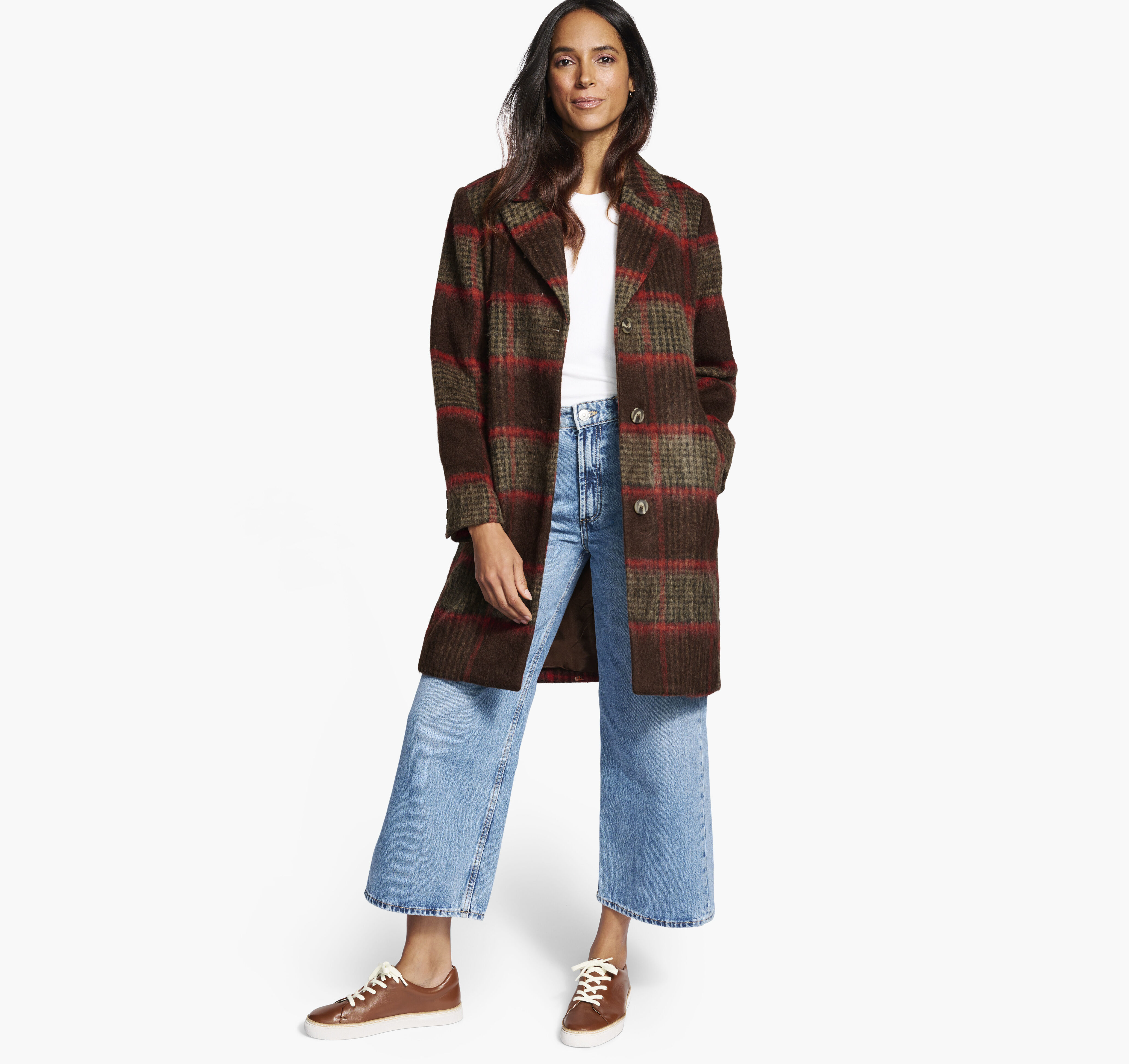Brushed Plaid Coat