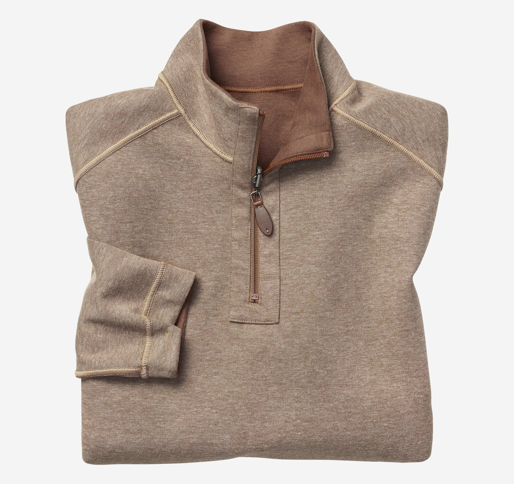 Men's Reversible Solid Quarter-Zip in Rust/Oatmeal | Johnston & Murphy