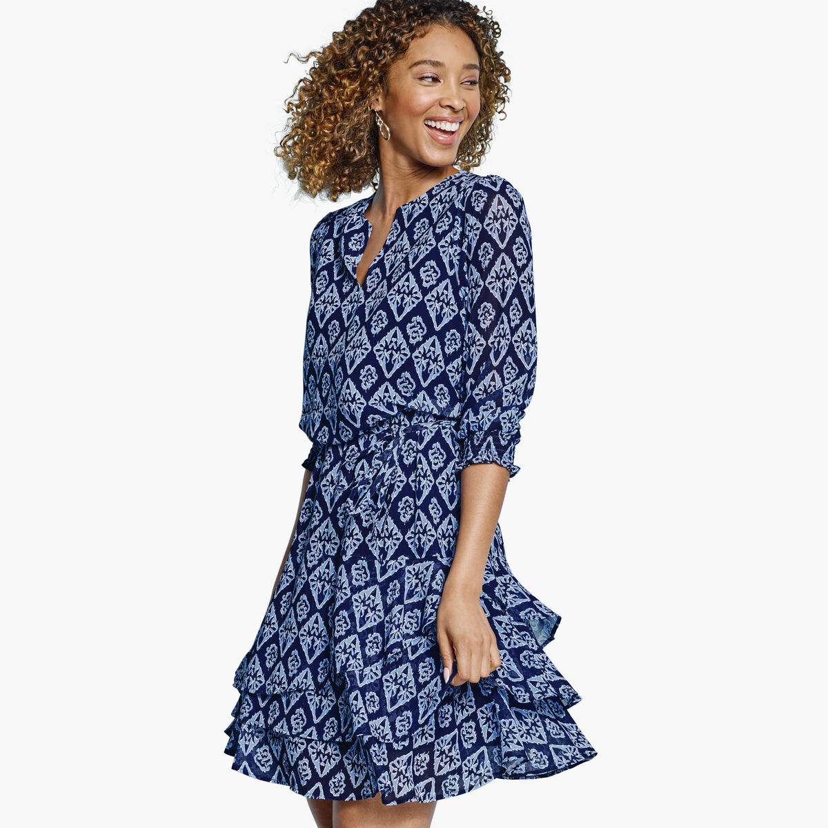 Tiered V-Neck Print Dress image number null