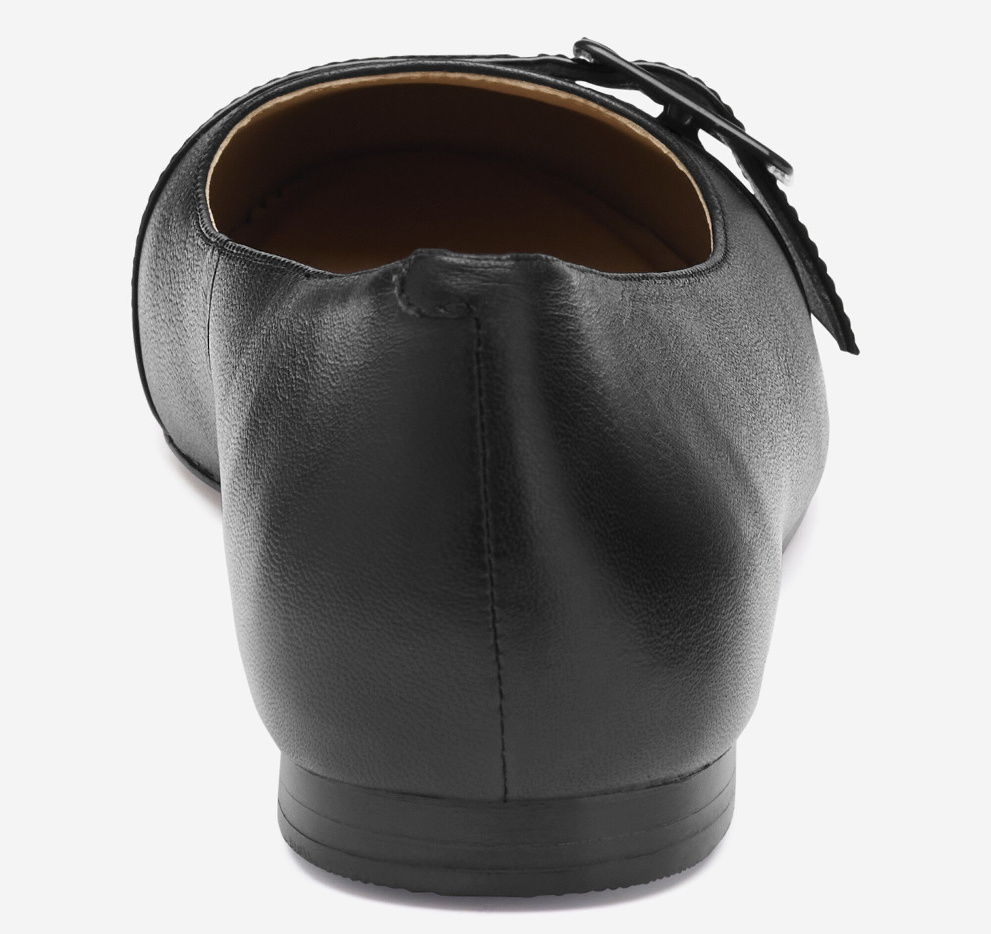 Women's Claire Belted Flat in Black Glove Leather/Patent