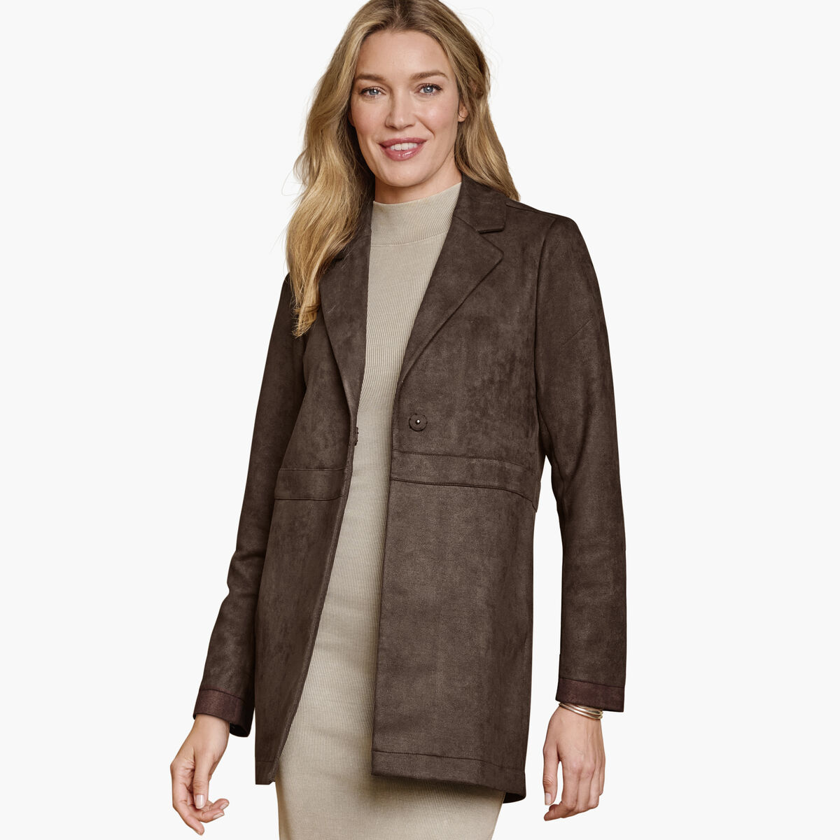 Faux-Suede Long Blazer image number null