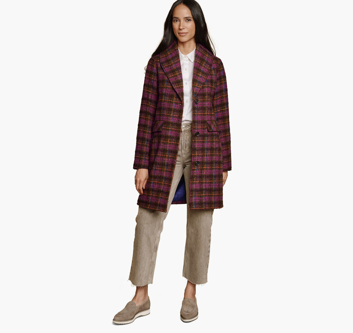 Shawl Collar Plaid Coat image number null