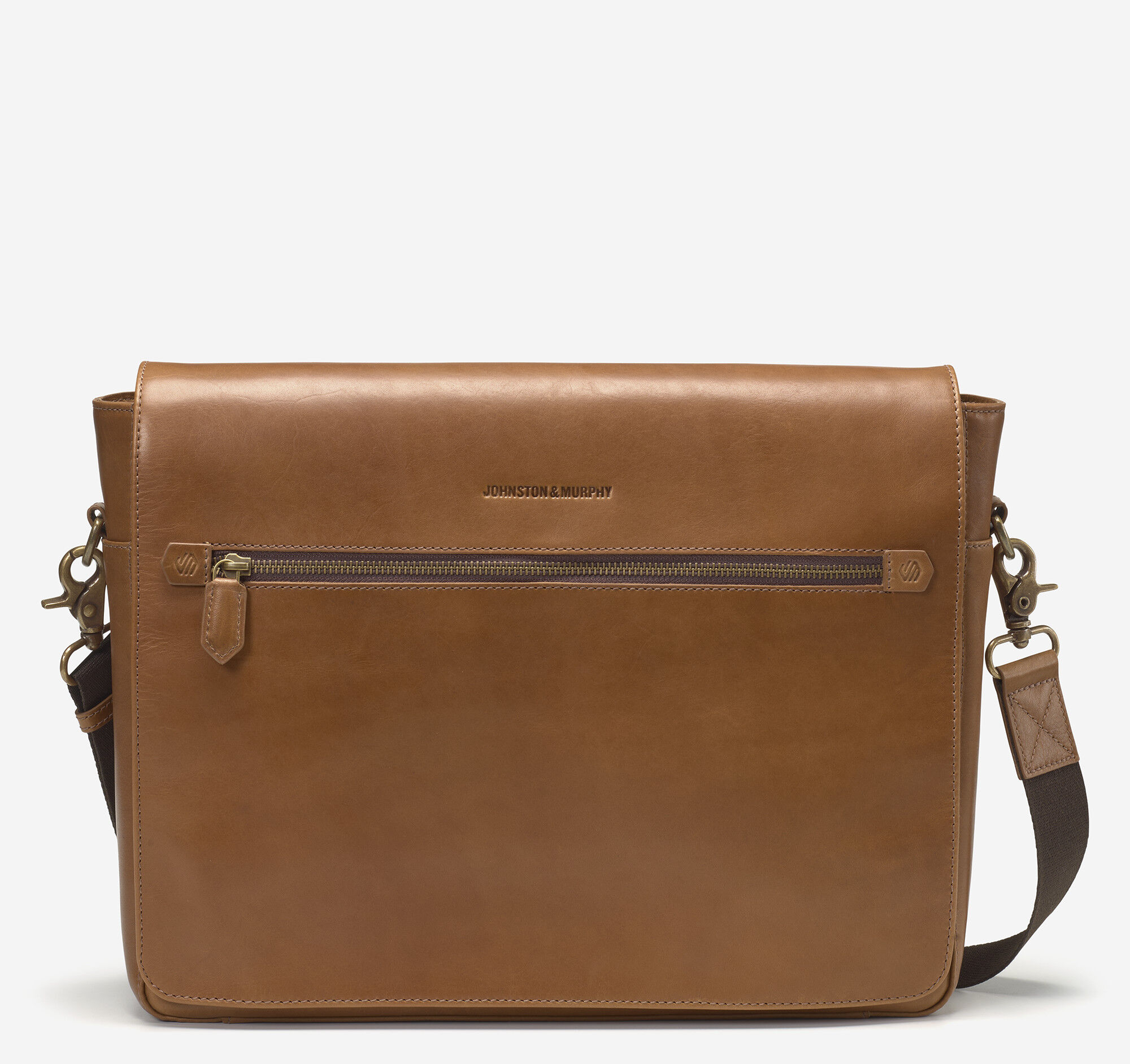 Men's Rhodes Messenger Bag in Tan Full Grain | Johnston & Murphy