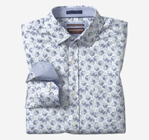Logan Printed Long-Sleeve Shirt - Gray/Blue Medallion Disc