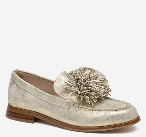 Gillian Pom-Pom Loafer - Gold Metallic Kid Suede