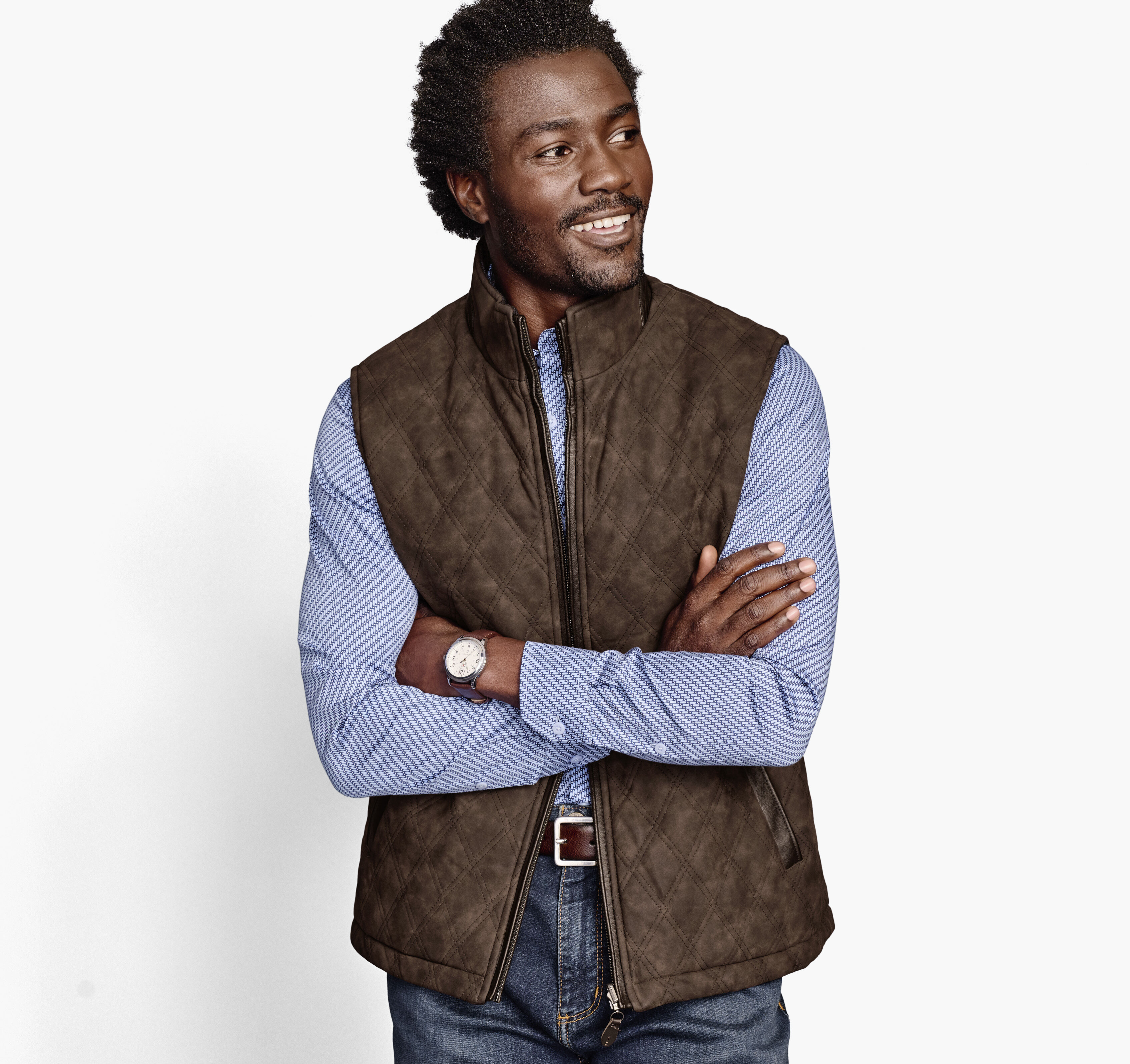 Men's Upton Reversible Vest in Dark Brown/Navy Plaid | Johnston