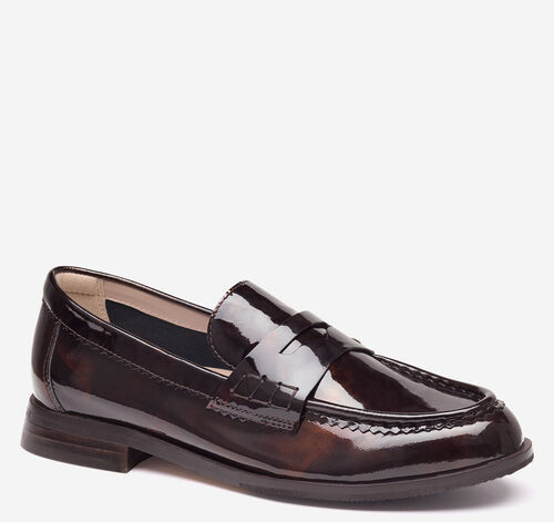 Gillian Penny Loafer - Dark Brown Brushed Italian Patent Leather