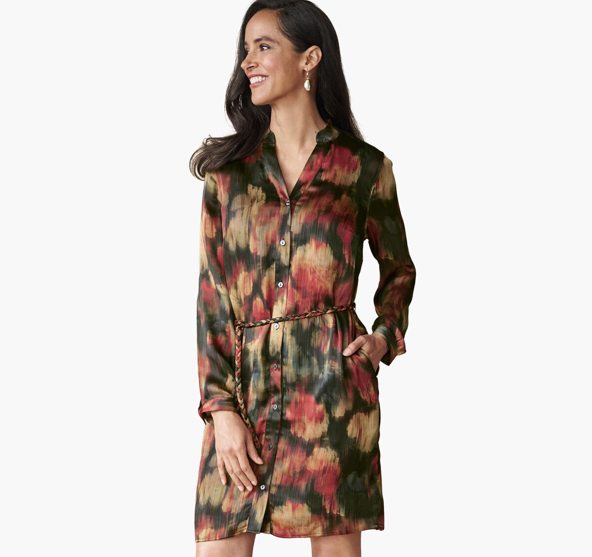 Printed Button-Front Dress image number null