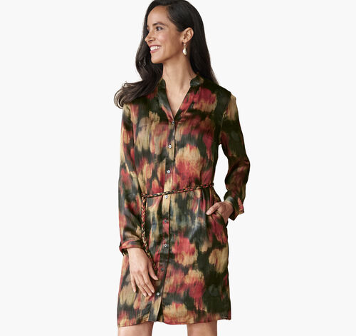 Printed Button-Front Dress - Red Blurred Floral