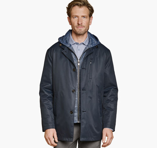 Upton Water-Resistant Raincoat with Removable Liner - Navy/Blue Plaid