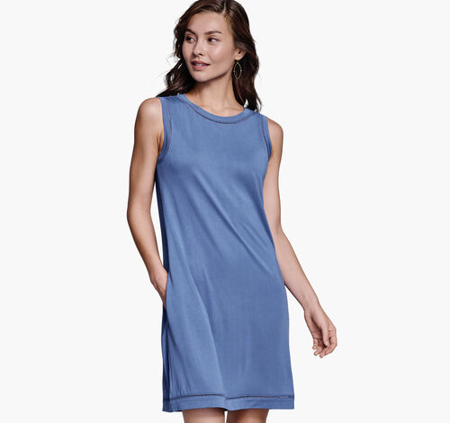 Sleeveless Lattice-Trim Dress - Blue