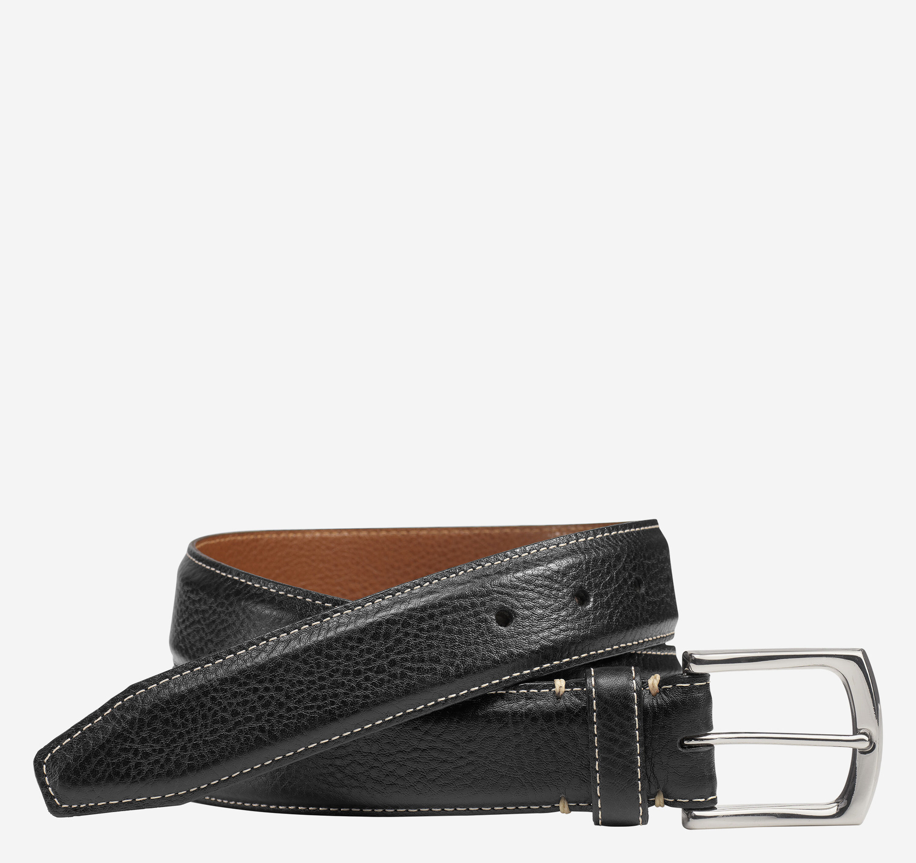 Vintage Thick Leather Monochromatic Topstitched Belt in Black Size 28 / Small No. 288, Western Debossed Center Bar Leather Belt in Black  main image 3
