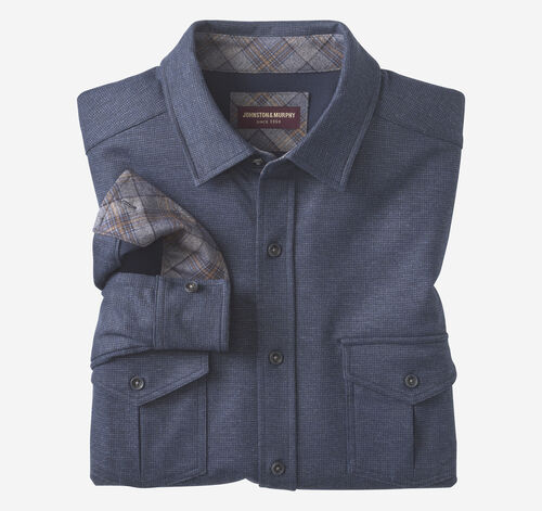 Eason Knit Shirt - Navy Mini Gingham