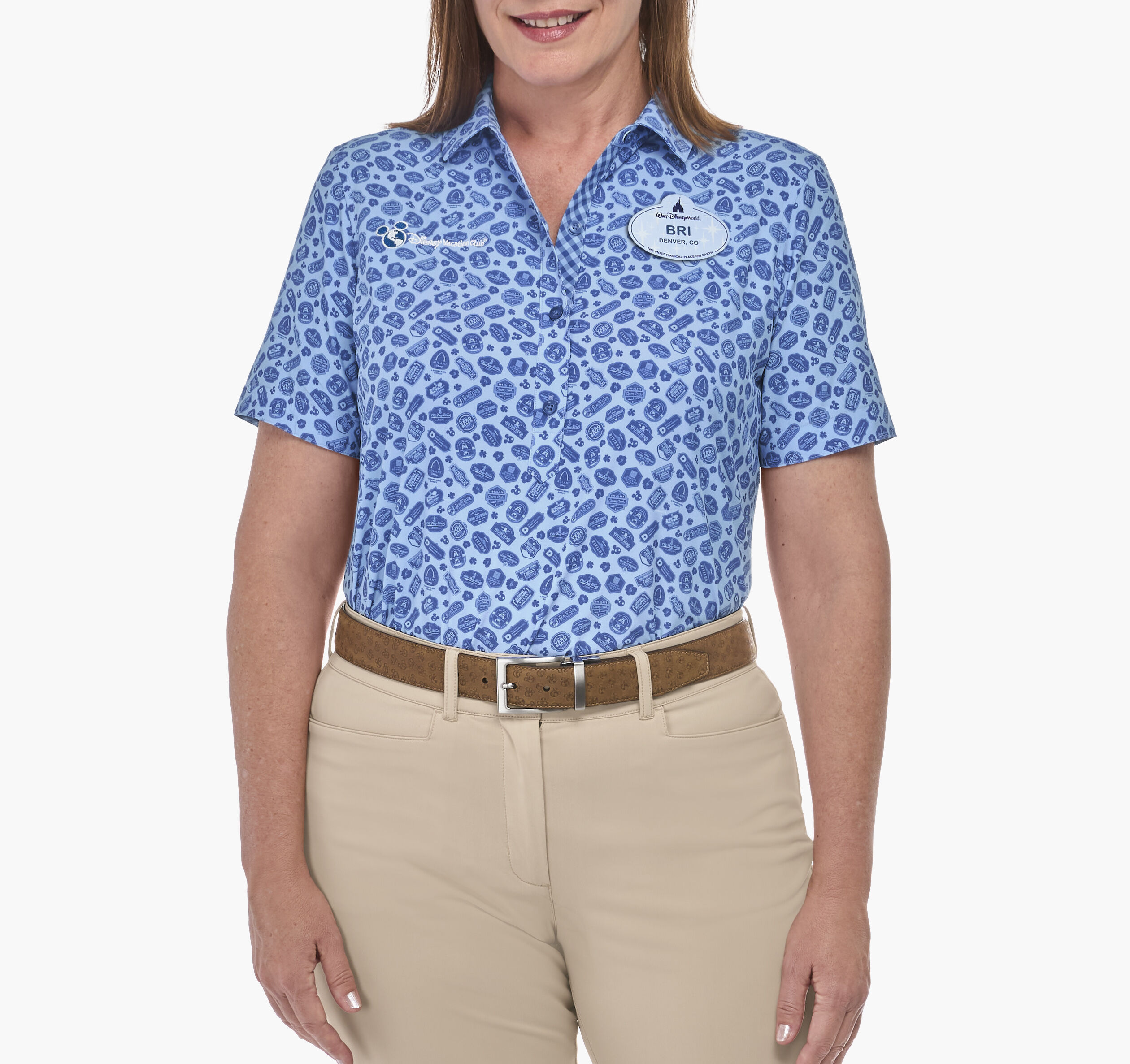 Women's Short Sleeve Popover Resort Logo Print Woven Shirts