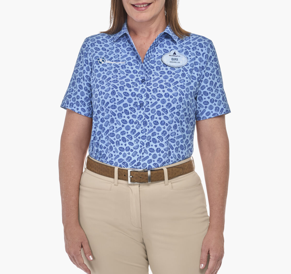 Women's Short Sleeve Popover Resort Logo Print Woven Shirts image number null