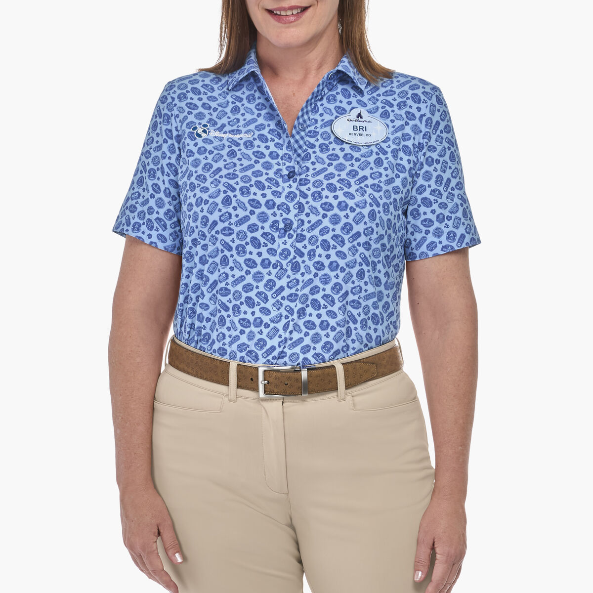 Women's Short Sleeve Popover Resort Logo Print Woven Shirts image number null