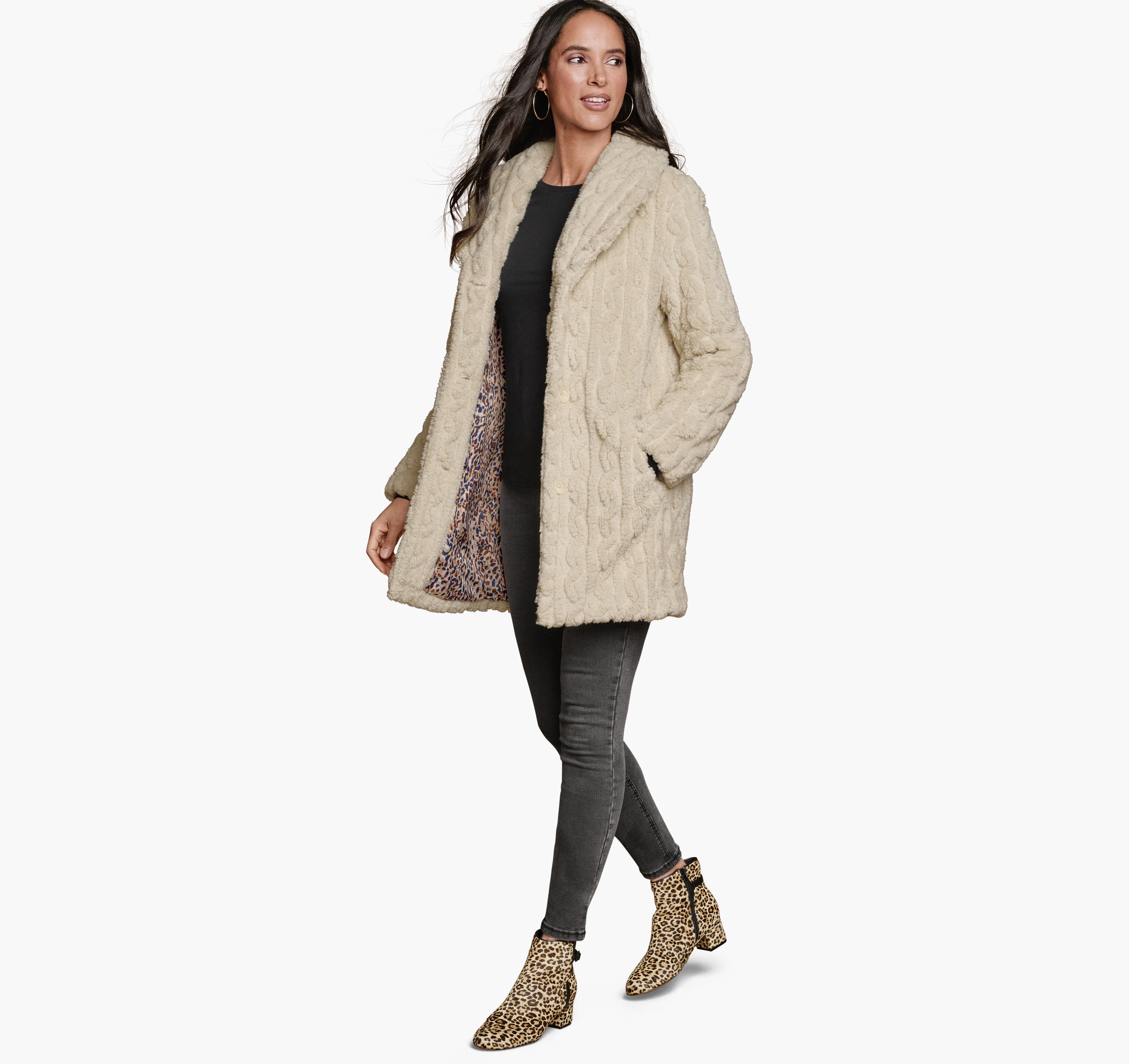 Cable Faux-Fur Coat