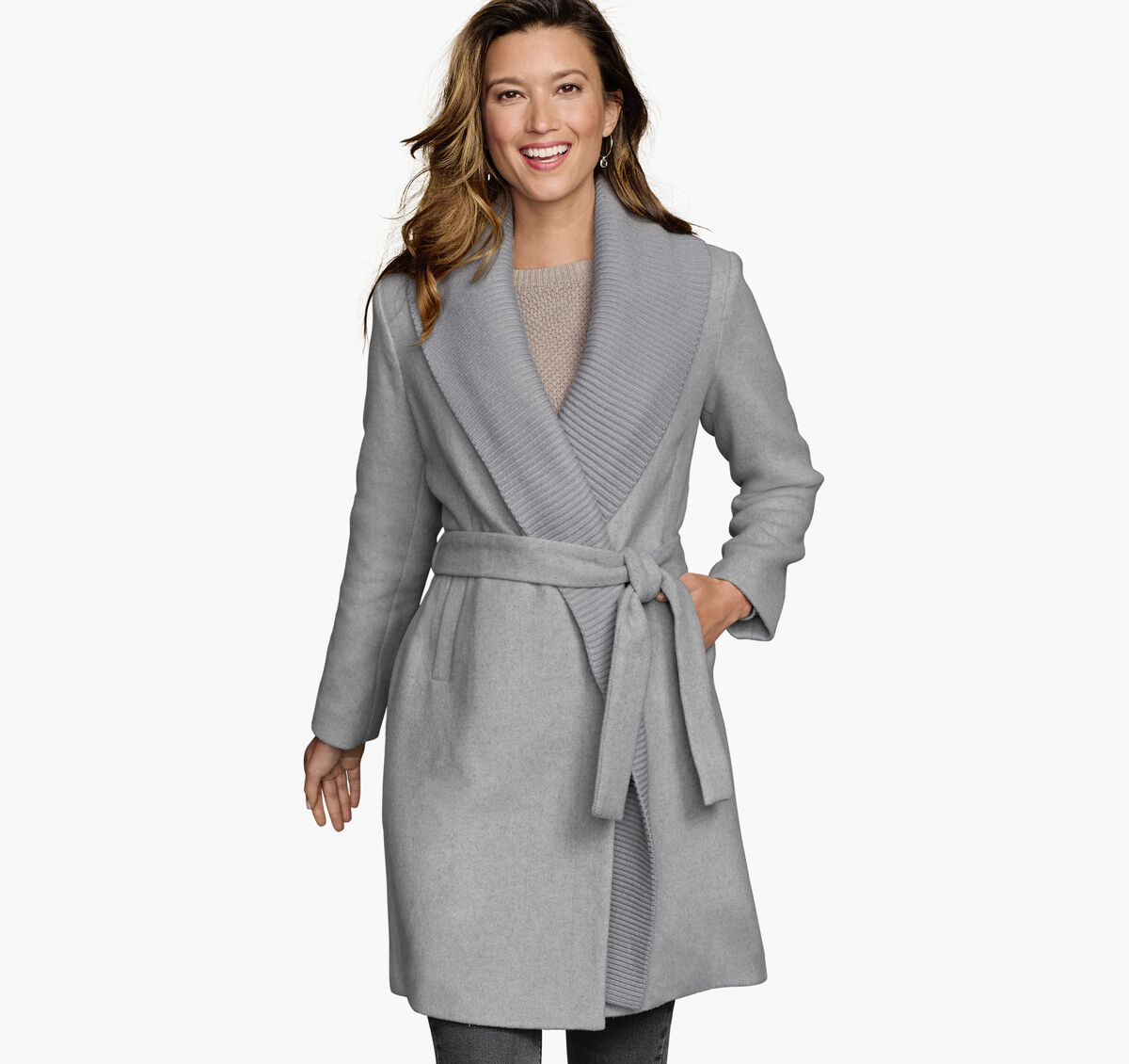 Wool-Blend Coat with Removable Knit Collar image number null