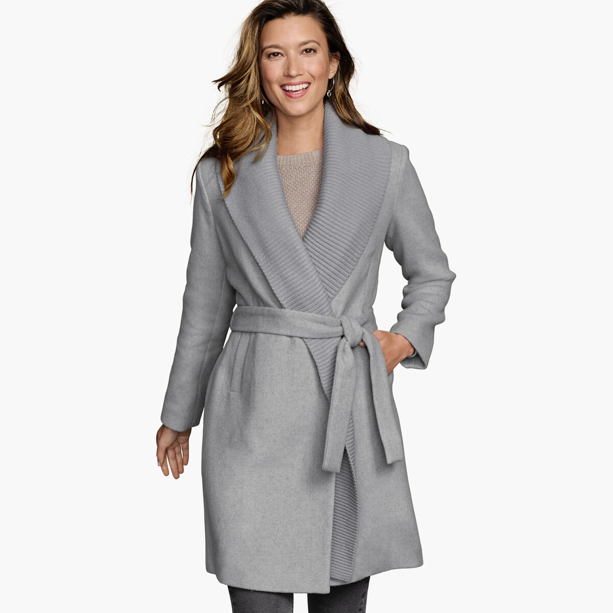 Wool-Blend Coat with Removable Knit Collar image number null