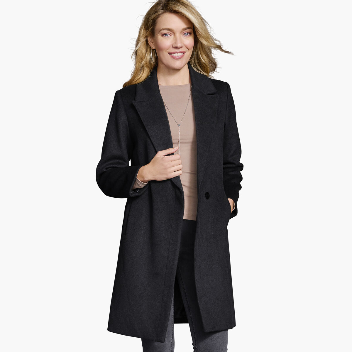 Wool-Blend Coat with Removable Knit Collar image number null