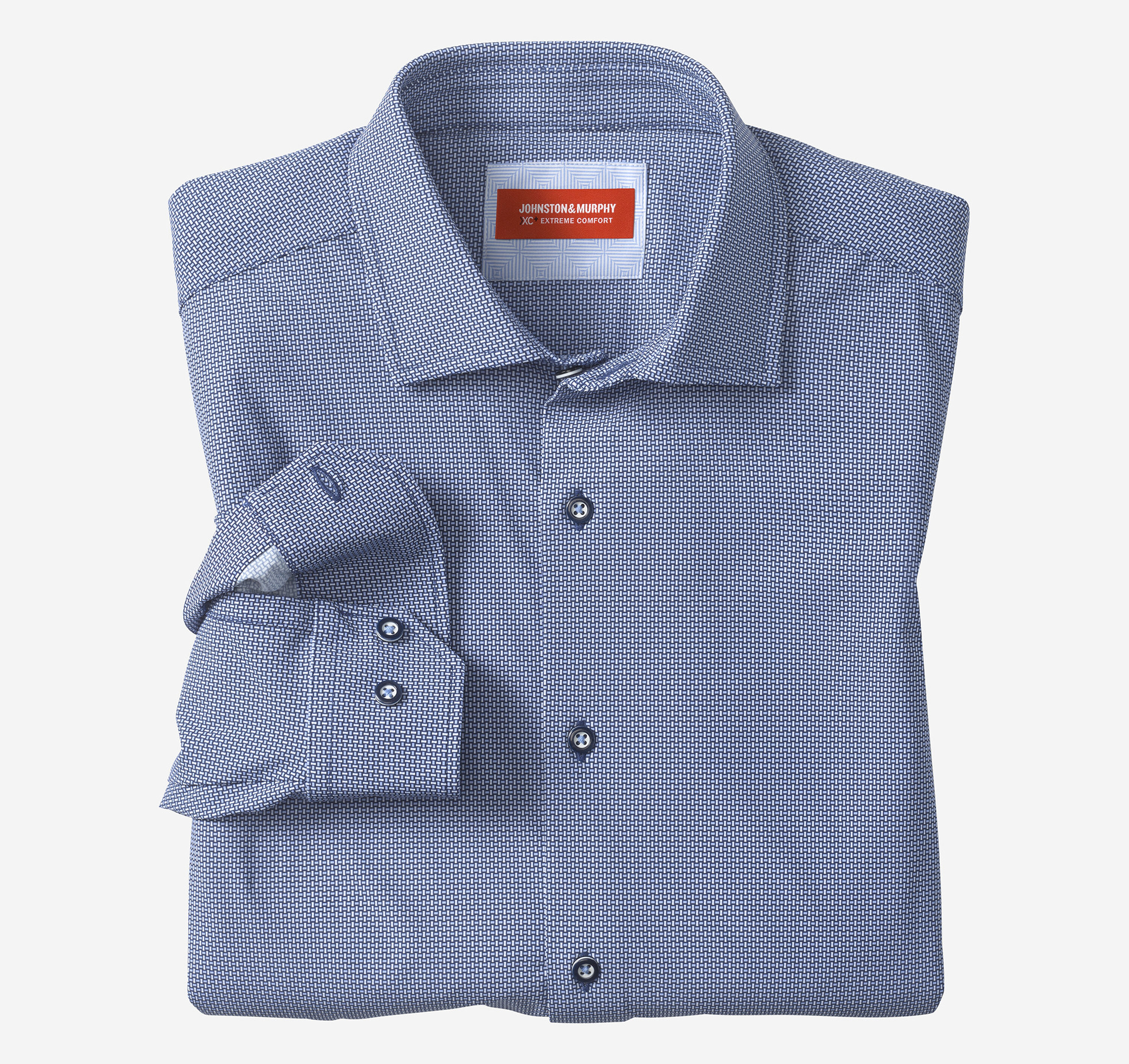 Johnston & Murphy Men's XC Motion Long-Sleeve Dress Knit Shirt - Navy Basketweave - Size XXL - Regular