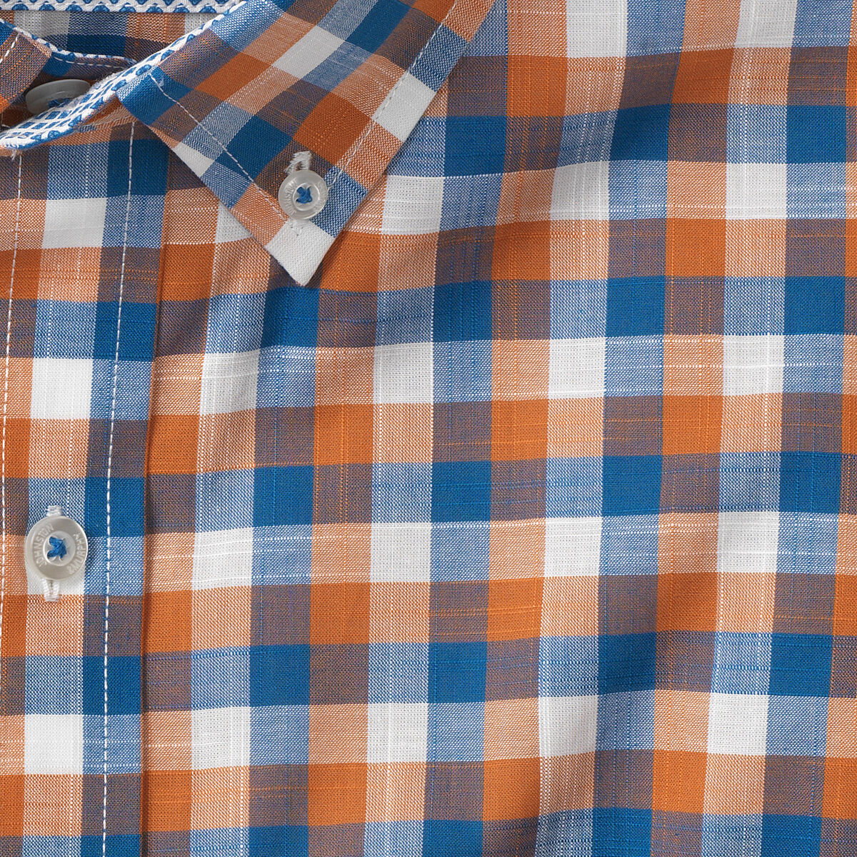 Square Check Button-Down Collar Slub Shirt image number null