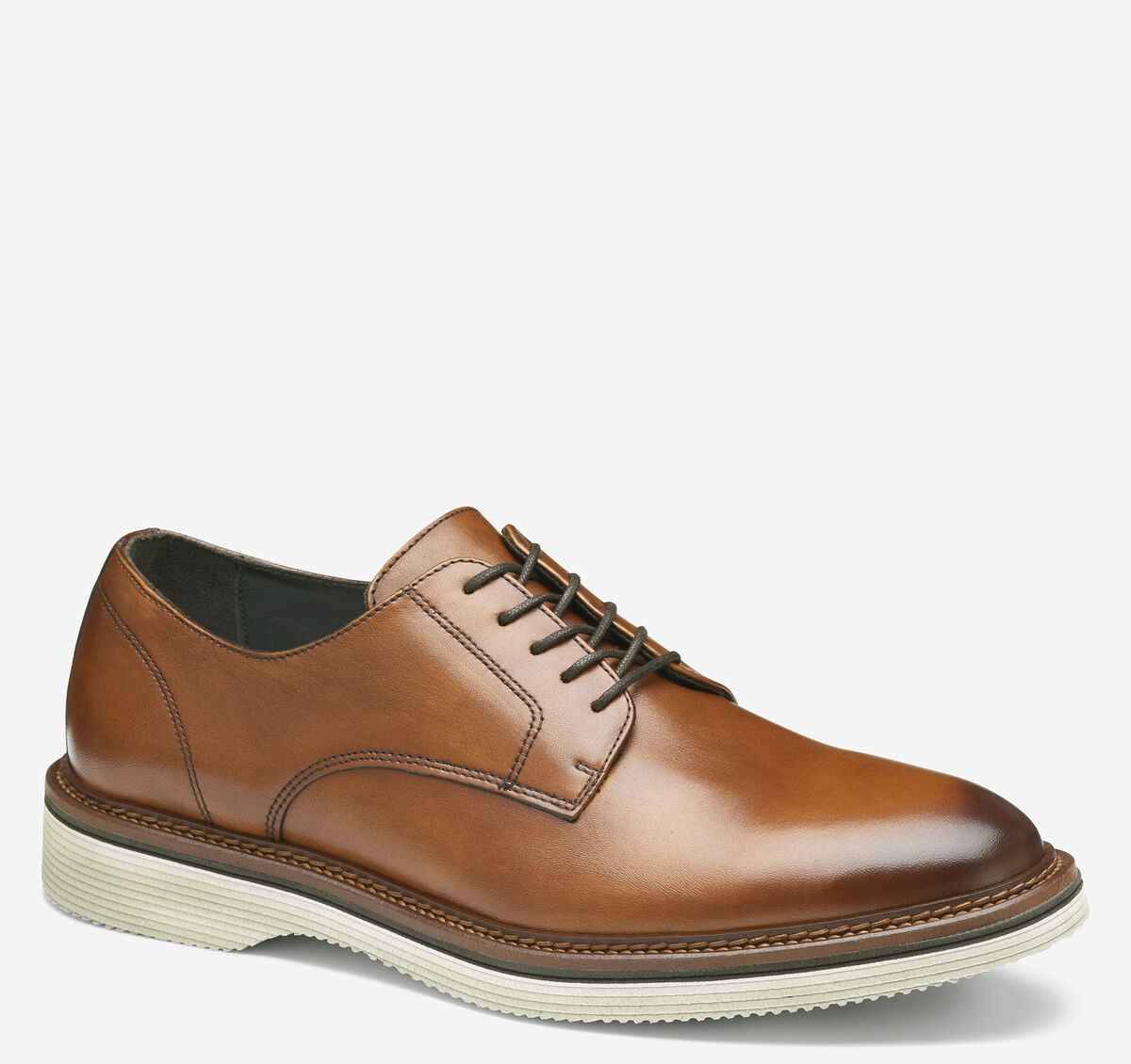 Johnston & Murphy Jenson Plain Toe in tan European calfskin with a white sole